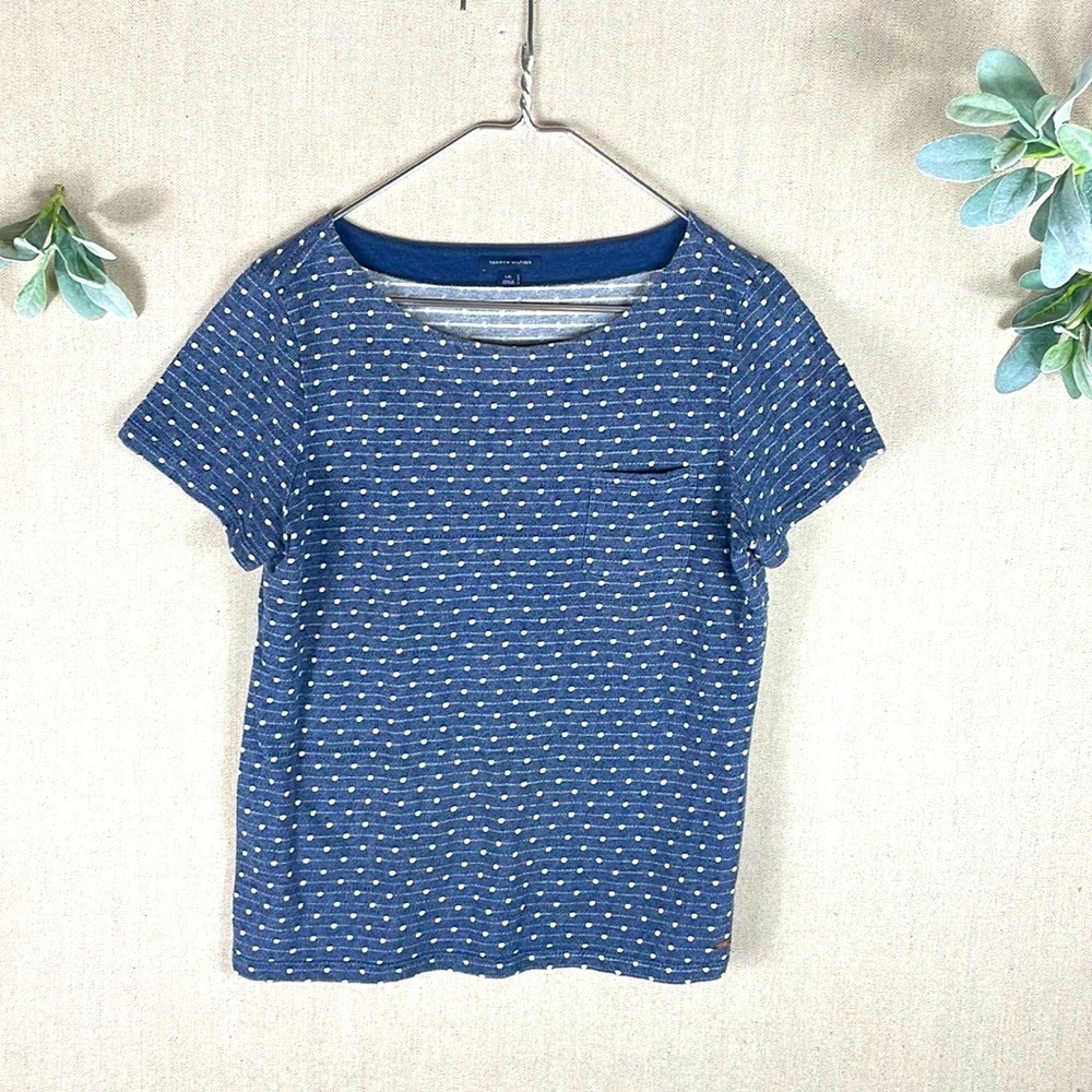 Tommy Hilfiger > Navy White Polka Dota and Stripes Short Sleeve Shirt